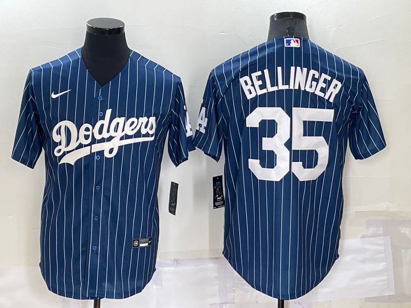 Men Los Angeles Dodgers #35 Bellinger Blue Stripe Throwback Nike 2022 MLB Jerseys->los angeles dodgers->MLB Jersey